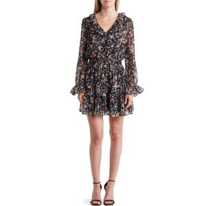 NSR Ocean Floral Long Sleeve Chiffon Dress